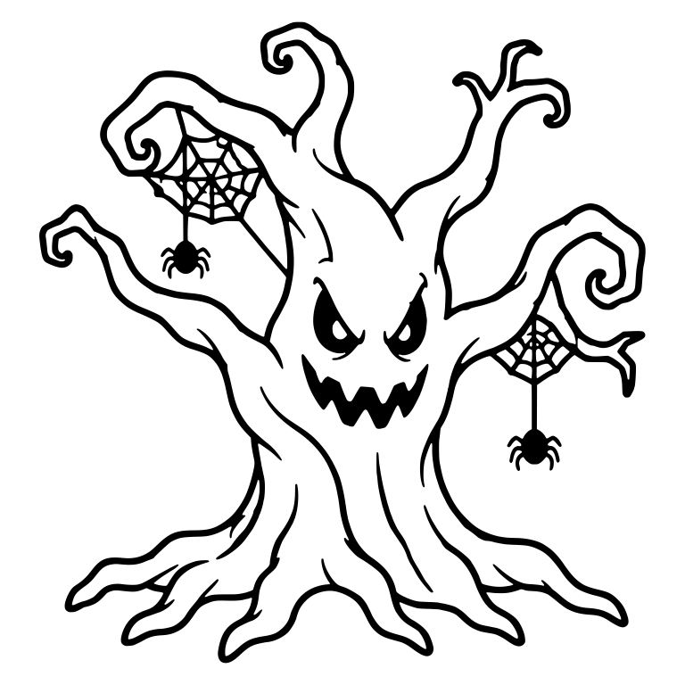Haunted Tree with Curled Branches and Two Spider Webs — free floral SVG cut file