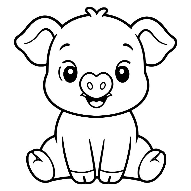 Sitting Piglet with Heart-Shaped Nose and Big Smile — free animal SVG cut file