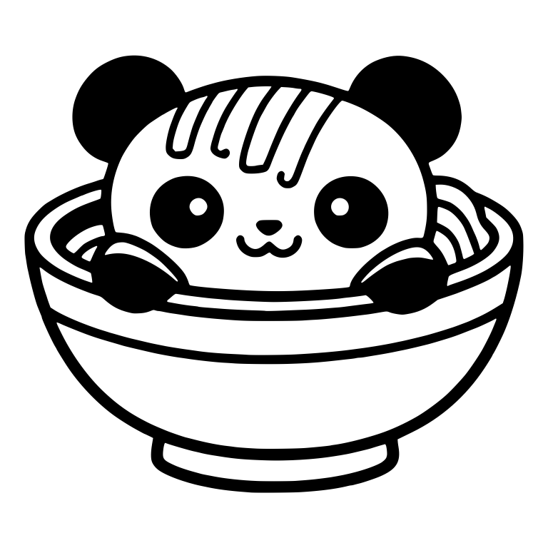 Panda with Noodle Strands on Head Peeking from Bowl — free animal SVG cut file