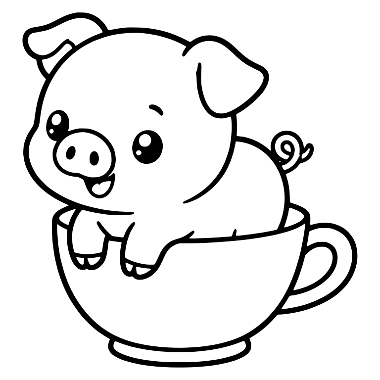 Smiling Piglet Leaning on Teacup Rim — free animal SVG cut file