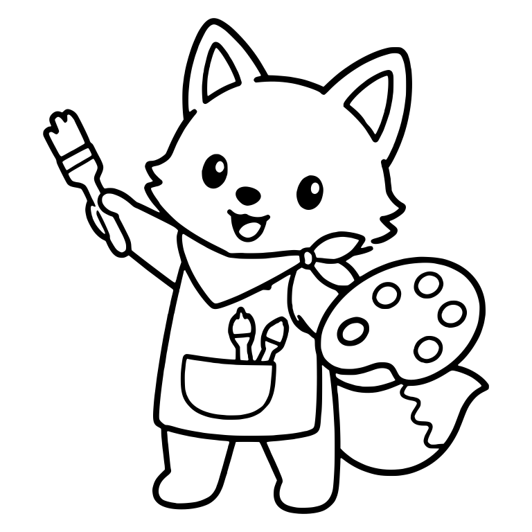 Kawaii Fox Painter with Palette, Bandana and Brushes — free animal SVG cut file