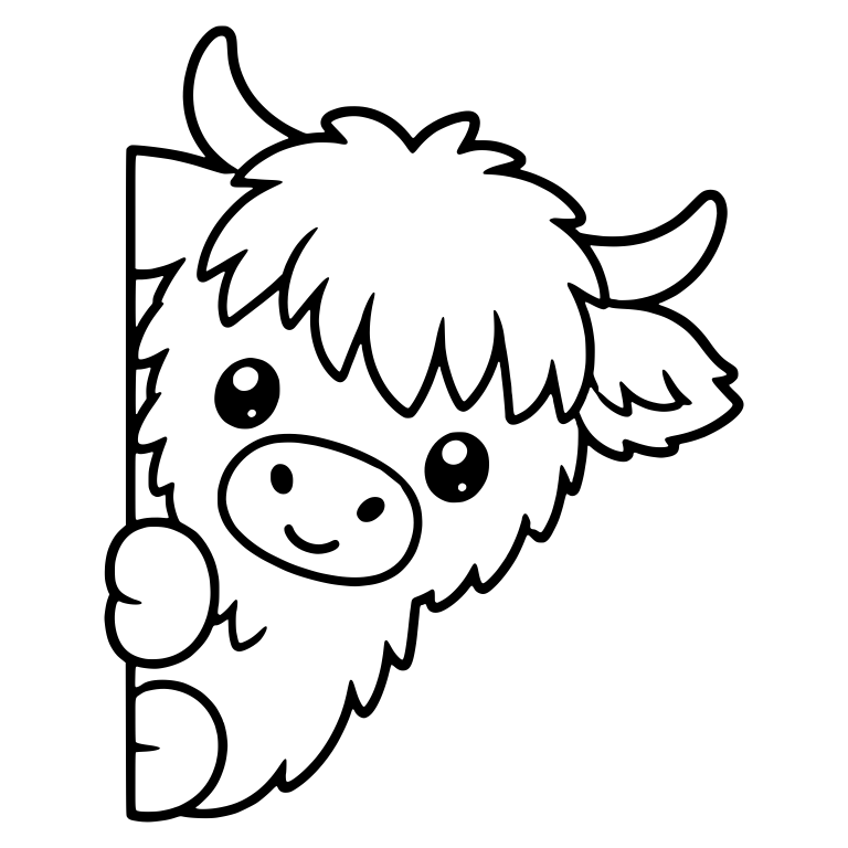 Highland Calf Peeking Around a Left Wall Corner — free animal SVG cut file