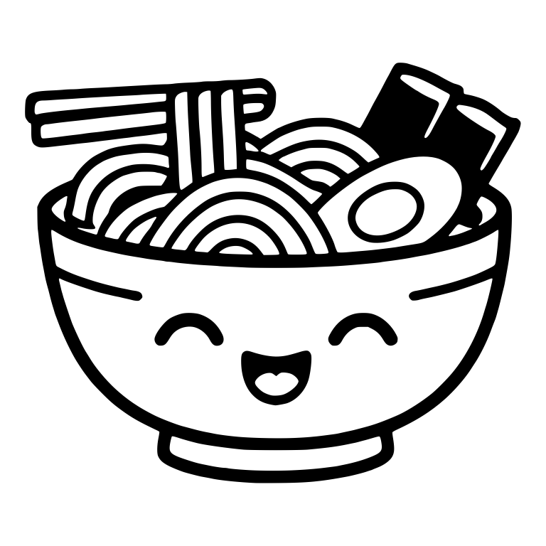 Laughing Ramen Bowl with Rolled Nori and Chopsticks — free food SVG cut file