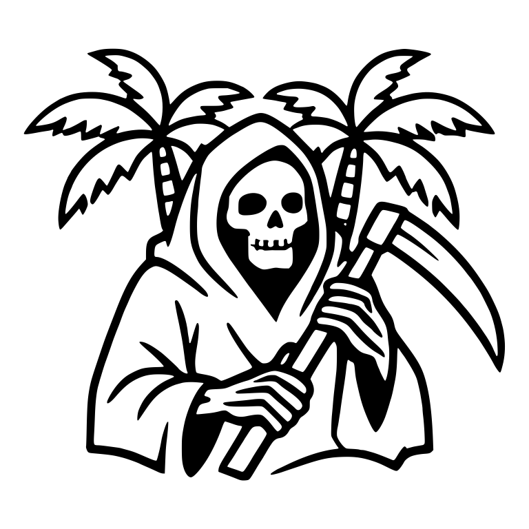Reaper with Scythe Between Two Palm Trees — free characters SVG cut file