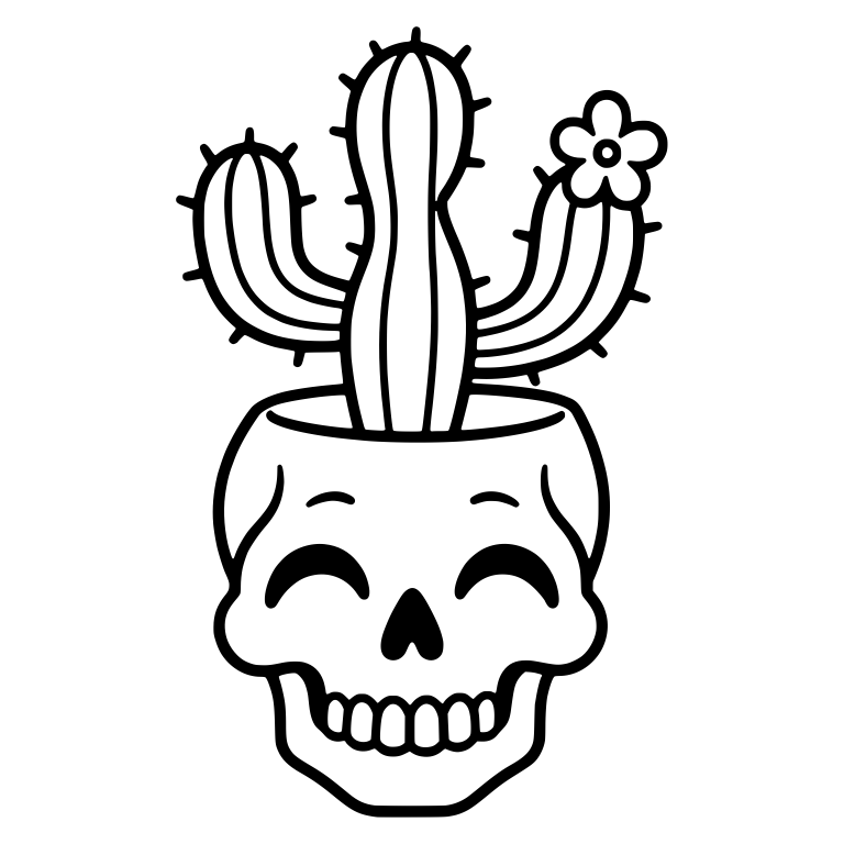 Laughing Skull Planter With Branched Cactus and Flower — free skeleton SVG cut file