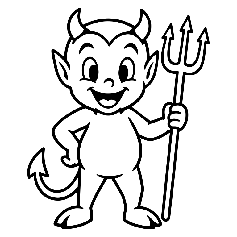 Retro Devil Standing Front View With Pitchfork and Tail — free fantasy-creature SVG cut file