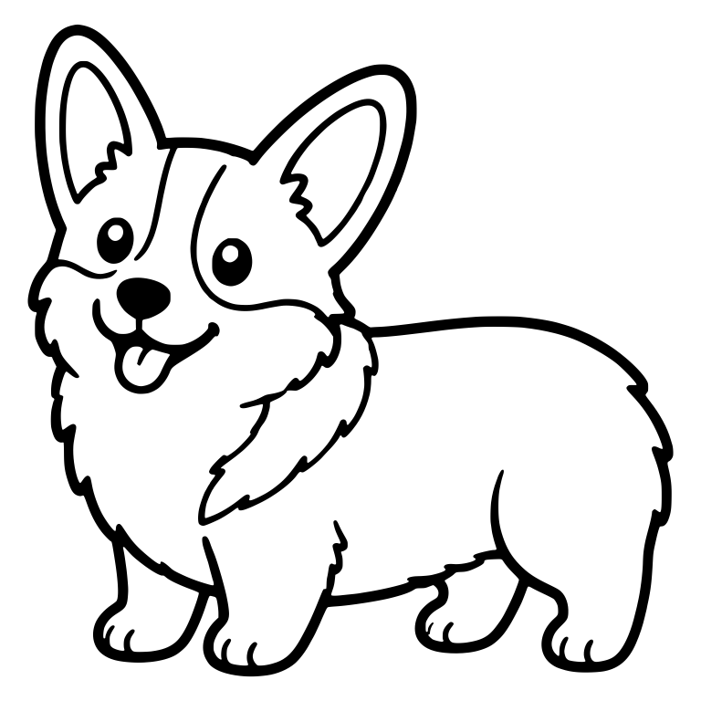 Standing Corgi in Three-Quarter View, Tongue Out — free animal SVG cut file