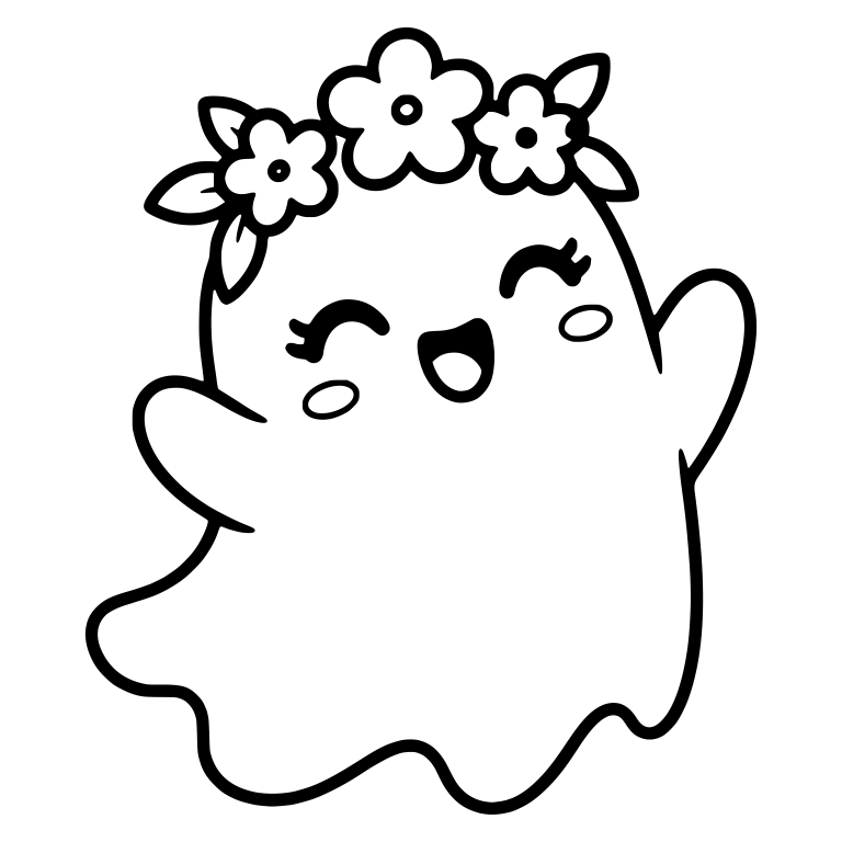 Laughing Ghost With Flower Crown And Arms Raised — free fantasy-creature SVG cut file