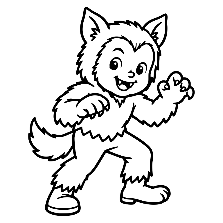 Fluffy Werewolf Kid With Raised Claw and Bushy Tail — free characters SVG cut file