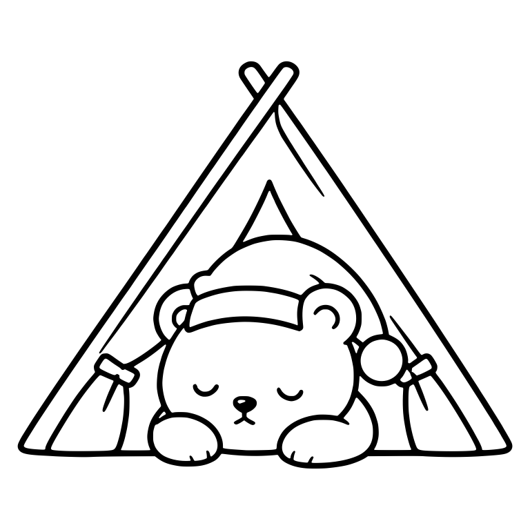 Sleeping Bear in Nightcap Inside Teepee Tent — free animal SVG cut file