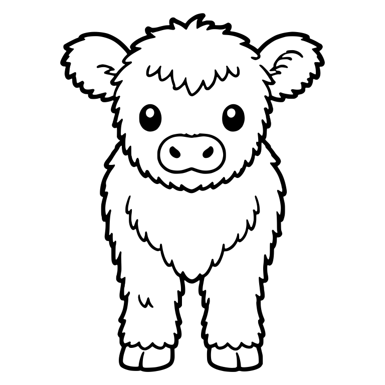 Front-Facing Fluffy Calf With Shaggy Fringe — free animal SVG cut file