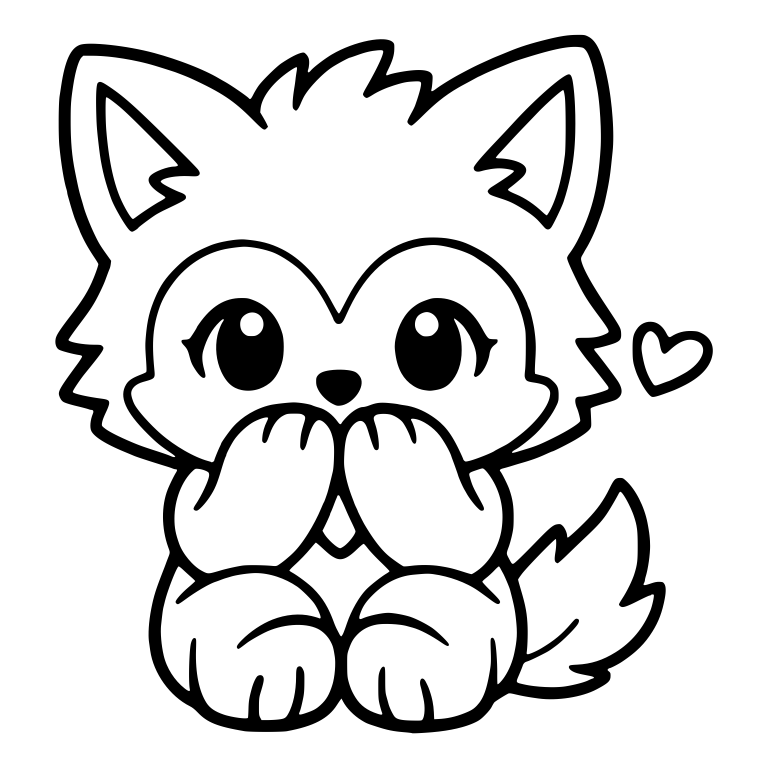 Shy Kawaii Wolf Pup Covering Its Mouth Beside a Heart — free animal SVG cut file