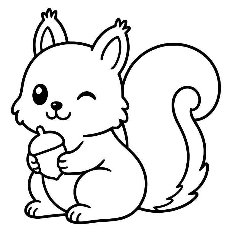 Winking Squirrel Cradling An Acorn With Curled Tail — free animal SVG cut file