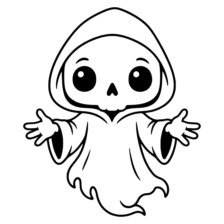 Floating Chibi Grim Reaper with Open Hands and Wispy Hem — free characters SVG cut file