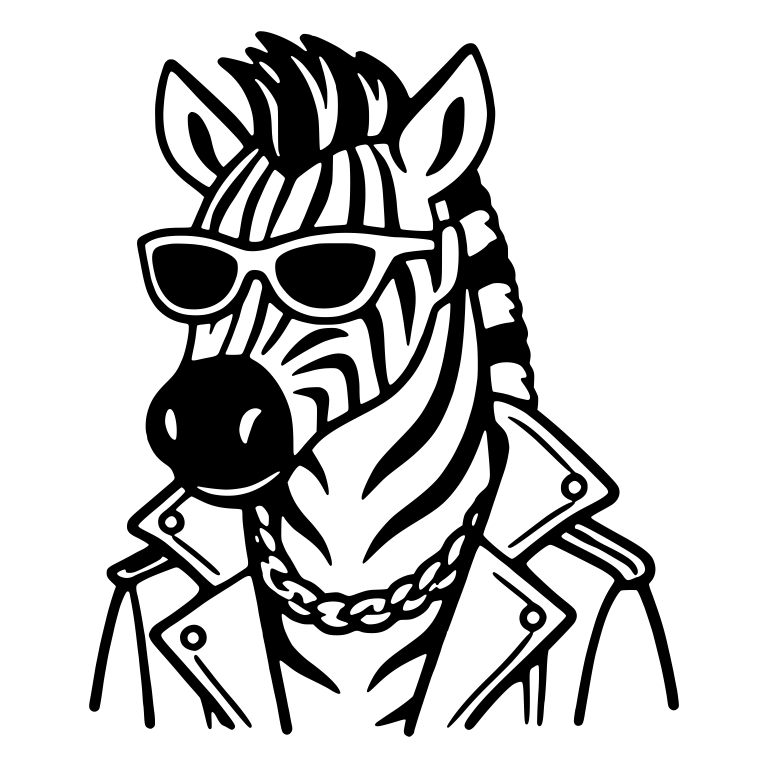 Zebra in Leather Jacket with Chain Necklace — free animal SVG cut file