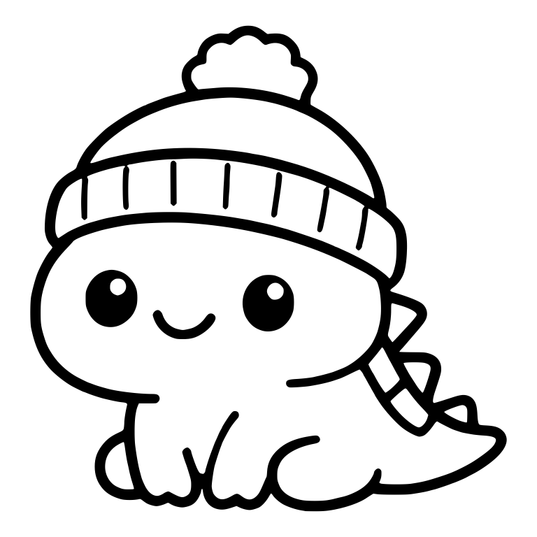 Sitting Baby Dinosaur in Pom-Pom Beanie — free fantasy-creature SVG cut file