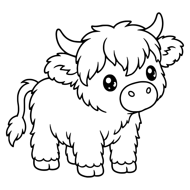 Big-Eyed Highland Calf Standing With Long Tail — free animal SVG cut file