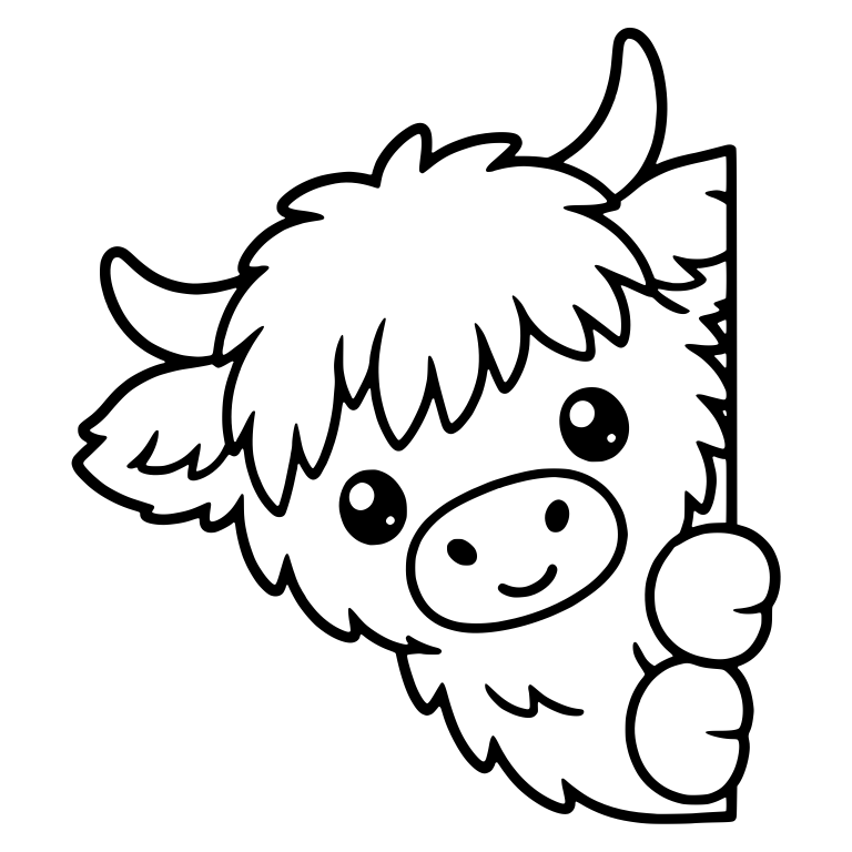 Highland Calf Peeking Around a Right Wall Corner — free animal SVG cut file
