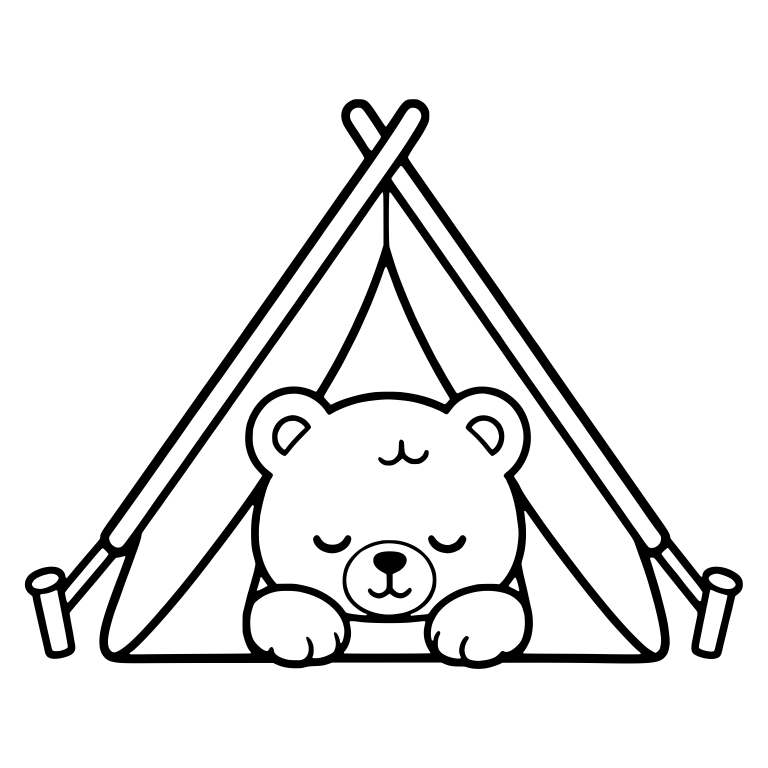 Sleeping Bear in A-Frame Tent with Crossed Poles — free animal SVG cut file