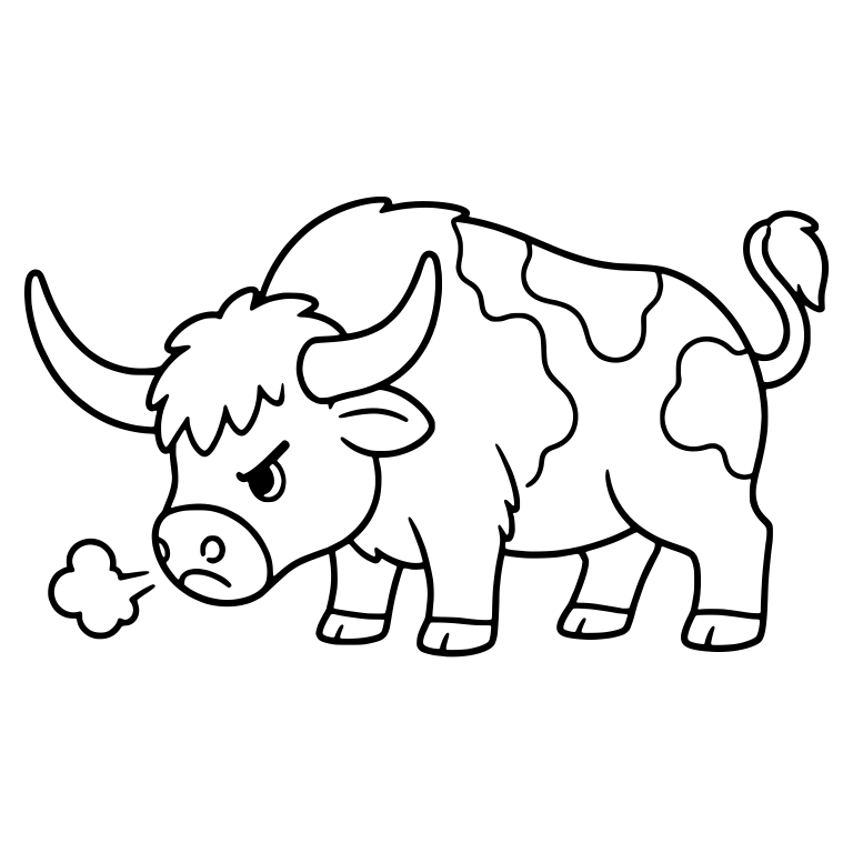 Grumpy Longhorn Cow Snorting a Puff of Steam — free animal SVG cut file