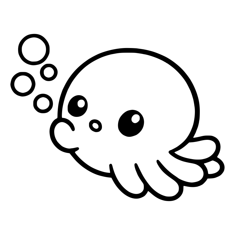 Baby Octopus Swimming With Four Bubbles — free animal SVG cut file