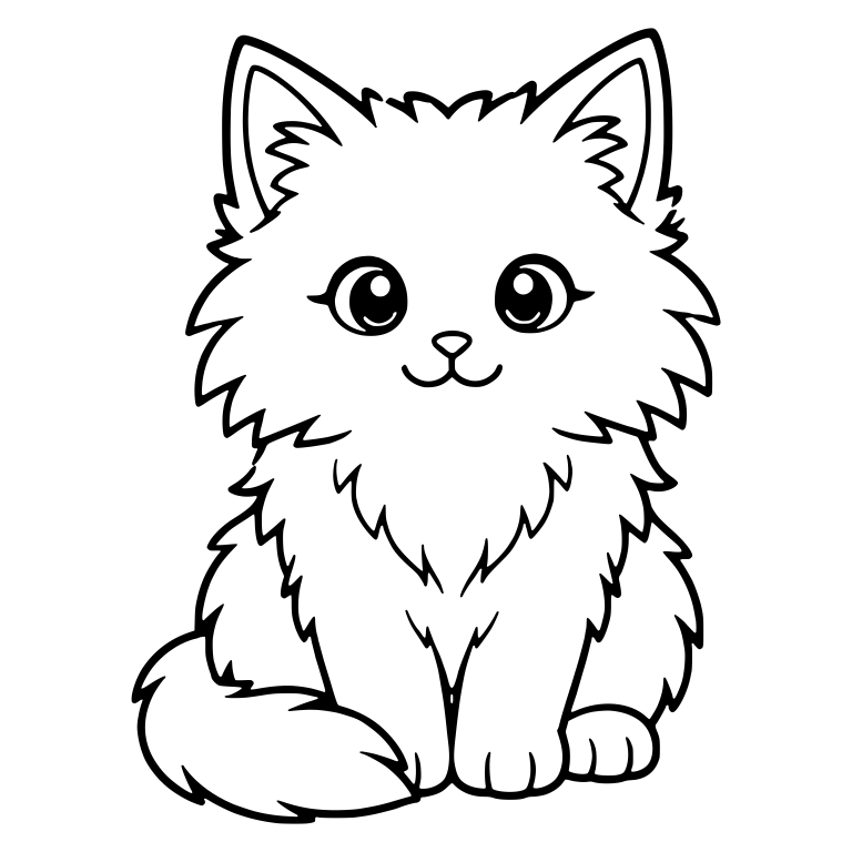 Fluffy Sitting Kitten With Tail Curled At Front — free animal SVG cut file