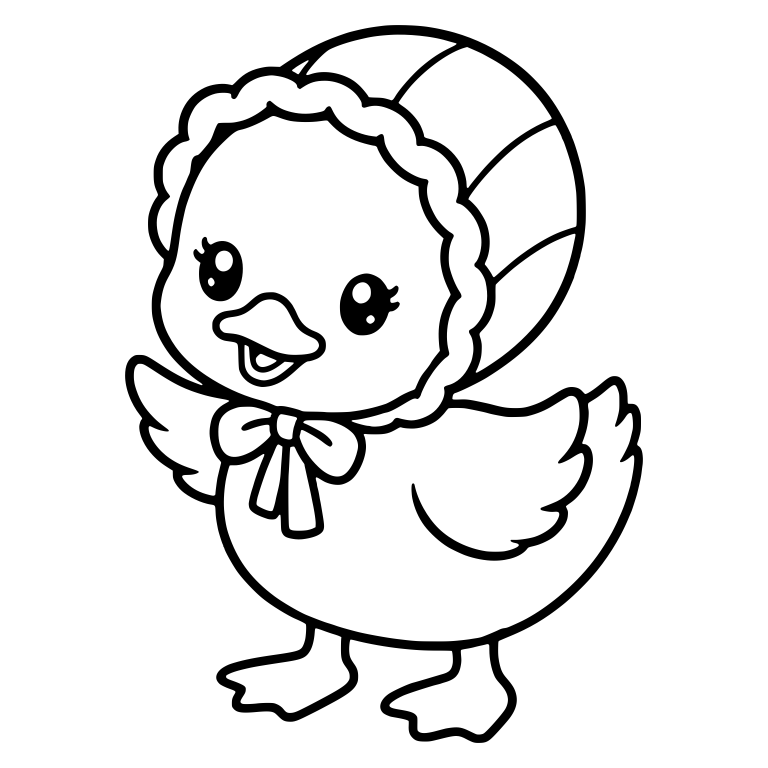 Standing Duckling in a Panel Bonnet Waving a Wing — free animal SVG cut file