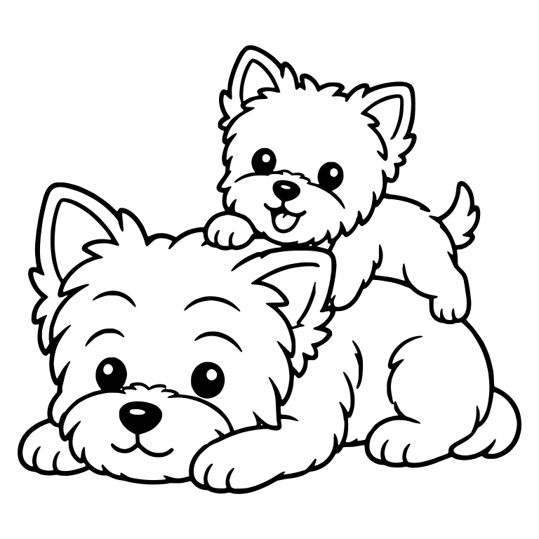 Yorkie Puppy Climbing on Resting Yorkie Dog — free animal SVG cut file