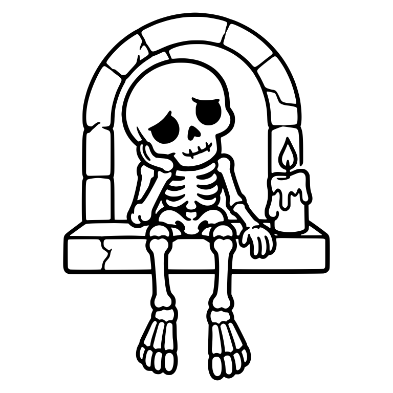 Sad Skeleton With a Candle Under a Stone Arch — free skeleton SVG cut file