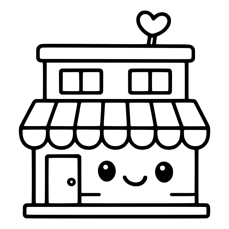 Kawaii Storefront with Scalloped Awning and Heart — free objects SVG