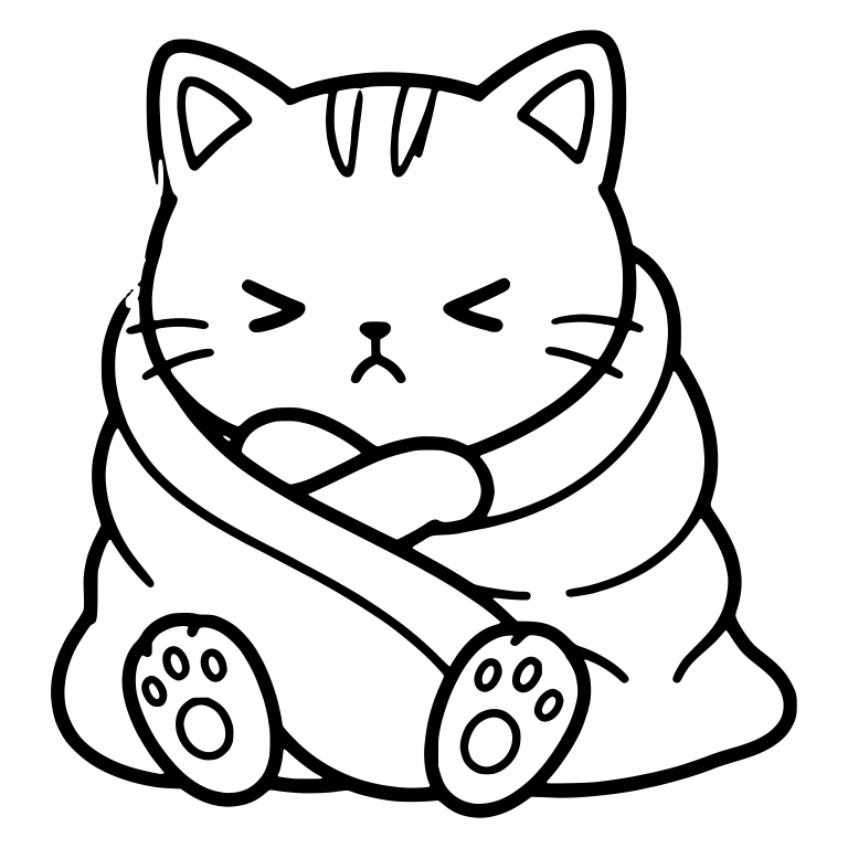 Squinting Kitten Wrapped in Blanket with Crossed Arms — free animal SVG cut file