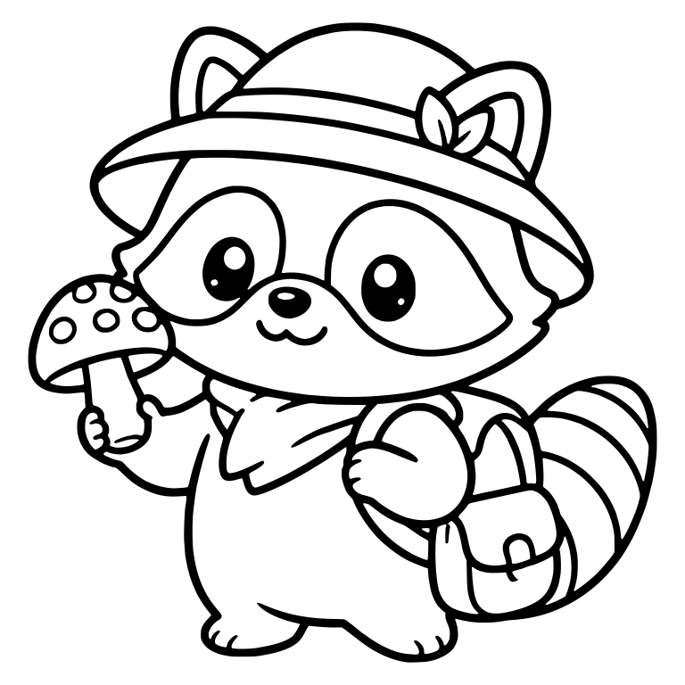 Forager Raccoon With Sun Hat, Satchel and Mushroom — free animal SVG cut file