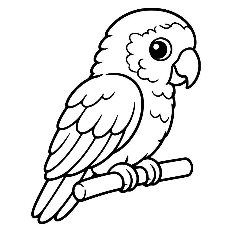 Kawaii Parrot Perched on a Branch with Layered Wing — free animal SVG cut file