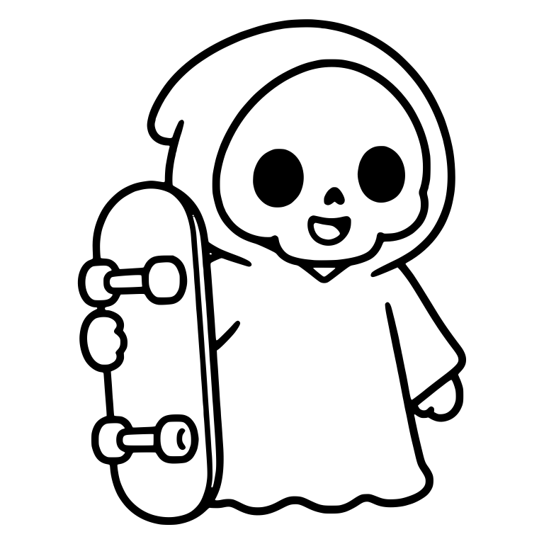 Grim Reaper Standing with Upright Skateboard — free characters SVG cut file