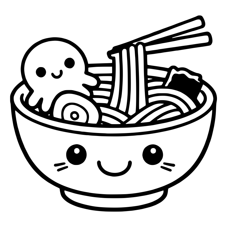 Ramen Bowl With Face and Tiny Octopus — free food SVG cut file