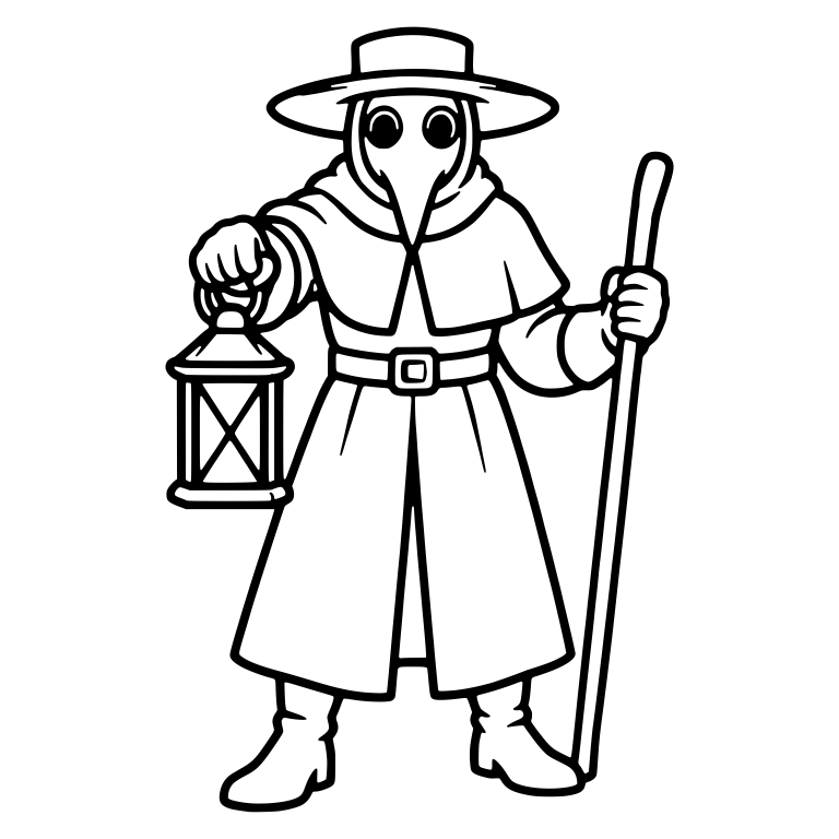 Plague Doctor with Lantern and Walking Staff — free characters SVG cut file
