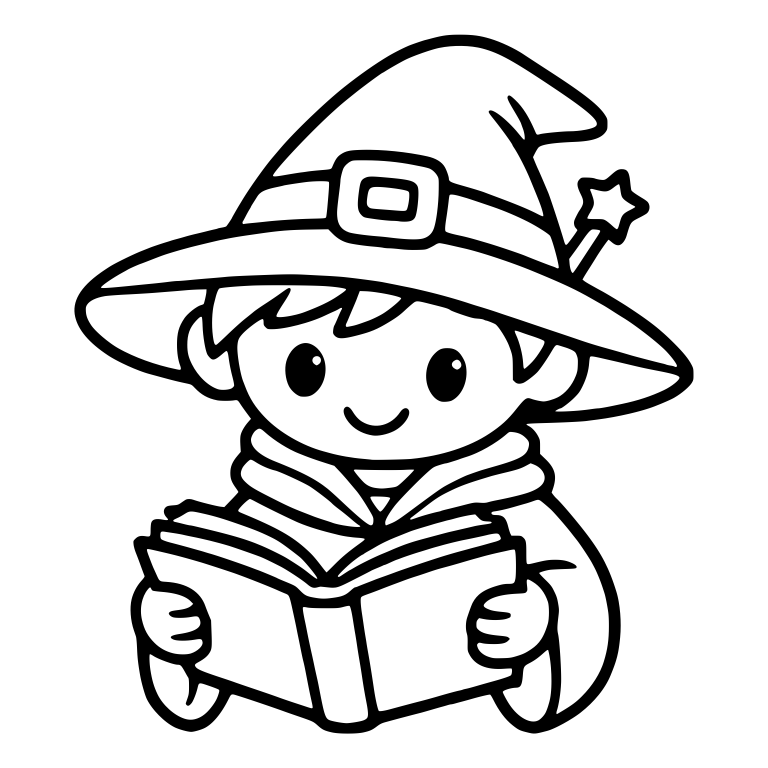 Little Wizard Reading Spellbook in Buckle Hat — free characters SVG cut file