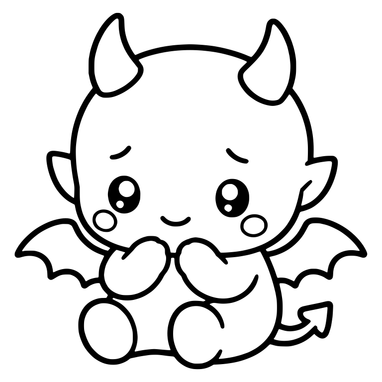 Worried Sitting Devil with Large Bat Wings and Blush — free fantasy-creature SVG cut file