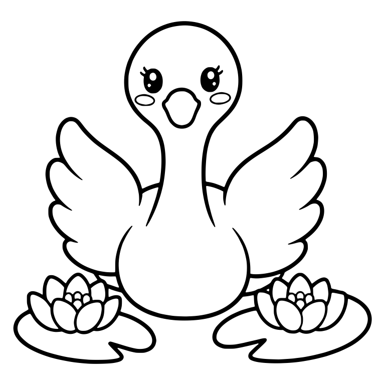 Kawaii Swan With Spread Wings Between Two Lily Pads — free animal SVG cut file