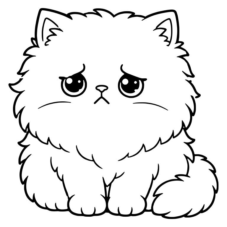 Fluffy Persian Kitten Sitting With Sad Pouty Face — free animal SVG cut file