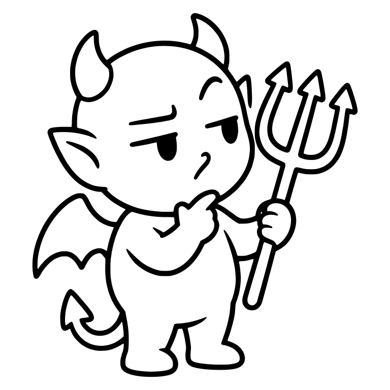 Pondering Winged Devil With Finger on Chin and Pitchfork — free fantasy-creature SVG cut file