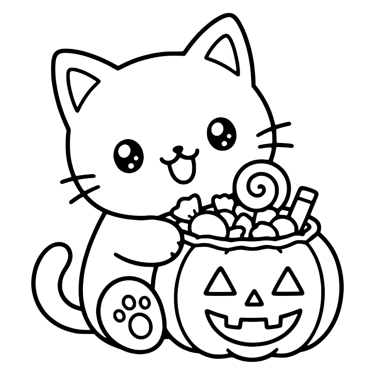 Cat Reaching into Jack-O-Lantern Bucket of Candy — free animal SVG cut file