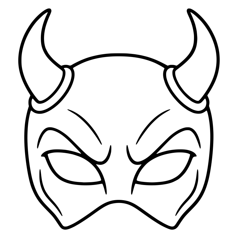 Fierce Devil Mask With Banded Horns and Slanted Eyes — free objects SVG cut file