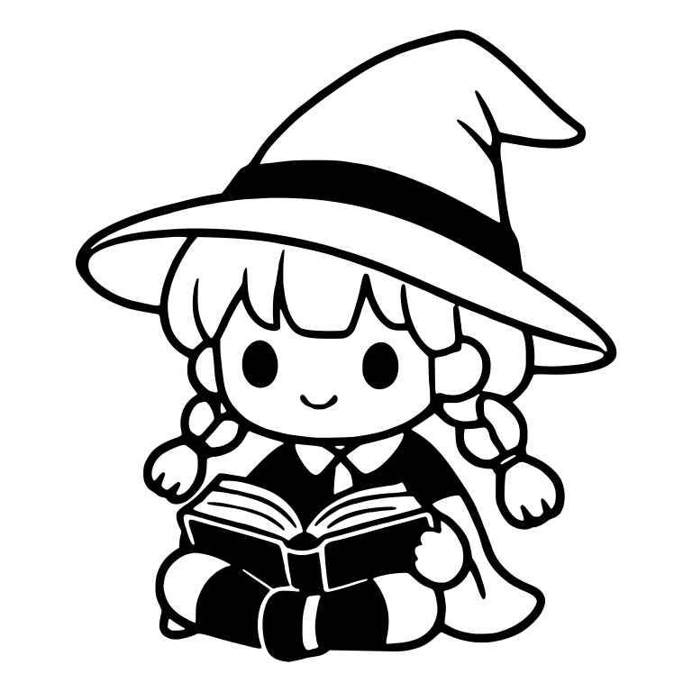Braided Witch Girl Reading Book Cross-Legged — free characters SVG cut file