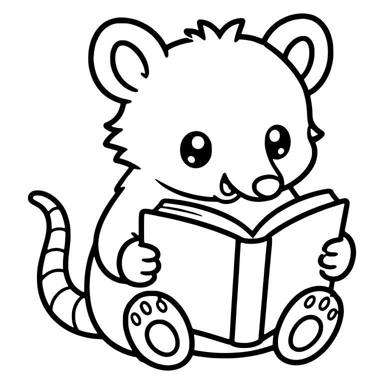 Opossum Sitting and Reading an Open Book With Striped Tail — free animal SVG cut file