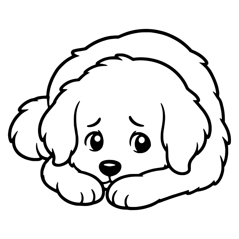 Sad Eyed Golden Retriever Puppy Lying Curled On Paws — free animal SVG cut file