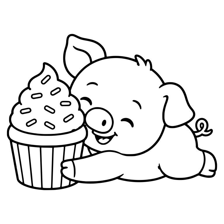 Piglet Lying on Belly Hugging a Sprinkle Cupcake — free animal SVG cut file