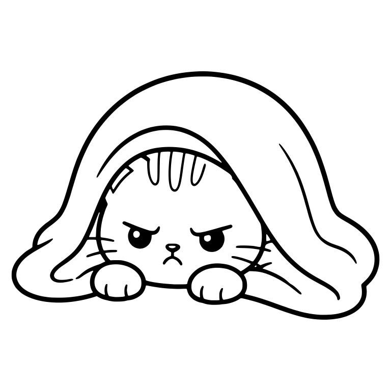 Angry Kitten Lying Under a Blanket with Paws Out — free animal SVG cut file