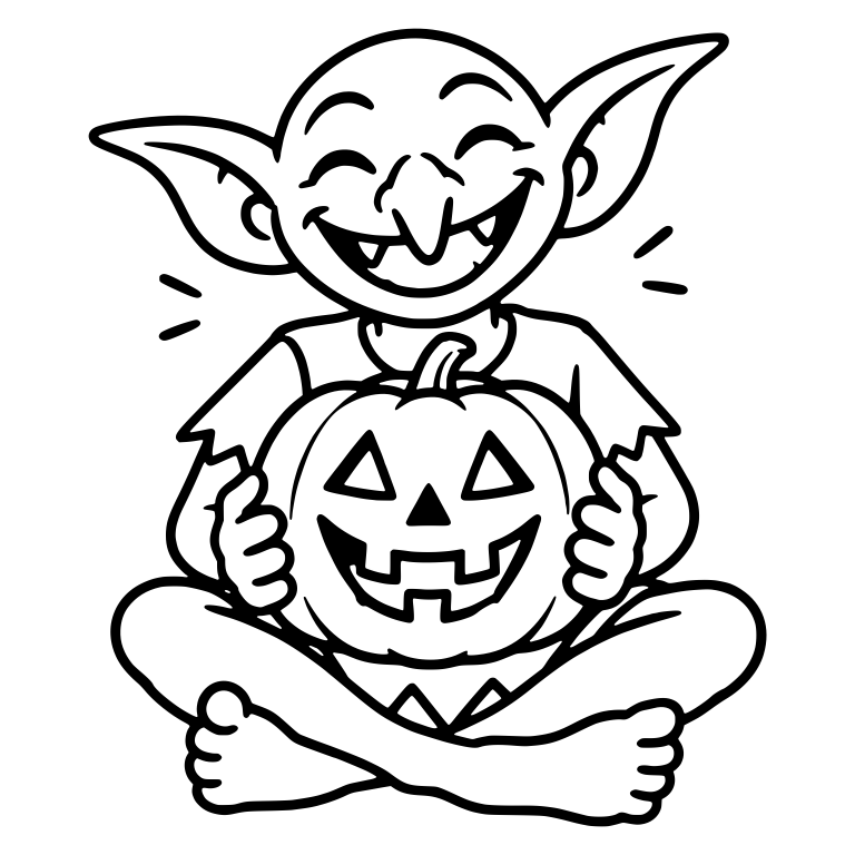 Laughing Goblin Sitting Cross-Legged with Jack-o'-Lantern — free fantasy-creature SVG cut file