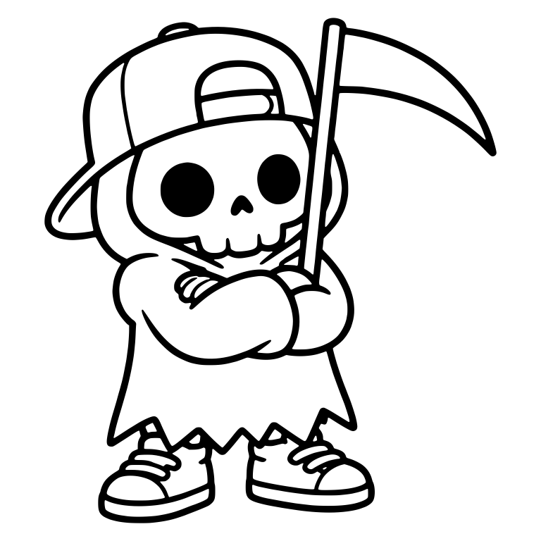 Cool Grim Reaper with Cap, Crossed Arms and Scythe — free characters SVG cut file